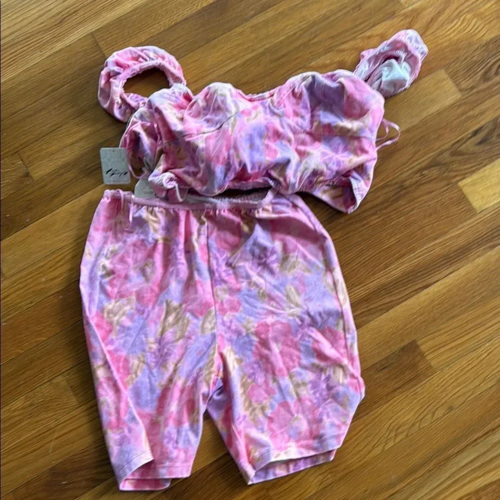 Free People Hot Pink Combo Get Physical Bustier Crop Top Shorts Co-Ord Set